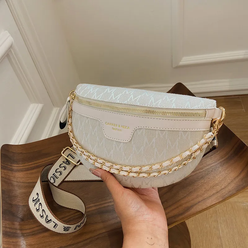 Gedrukte letter Geplaidpatroon Fanny Packs voor vrouwen modieuze ketting taille tas vrouwelijk taille pack dames brede riem crossbody bag252t