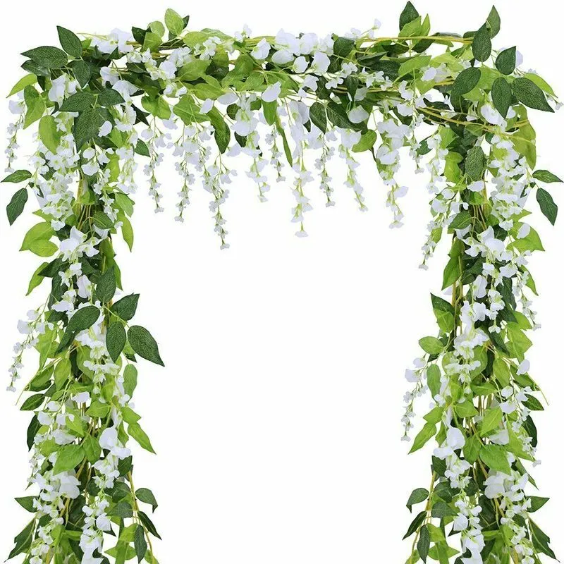 Dekoratif Çiçek Çelenkleri 2x 7FT Yapay Wisteria Gül Asma Garland Bitkileri 220823