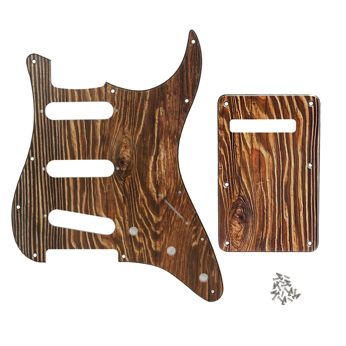 1 jeu de plaques à gratter pour guitare SSS Pickguard couleur bois avec vis de plaque arrière pour pièces de guitare électrique 11 trous