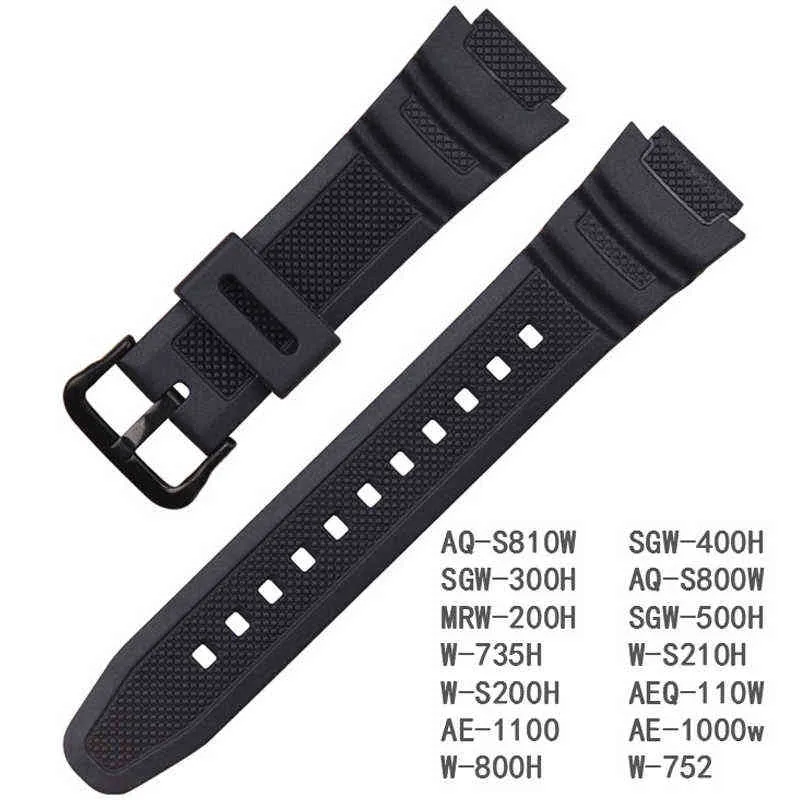 18 мм черный Sile ремешок для Casio AE-0w AQ-S810W SGW-400H SGW-300H резинка булавка пряжка ремешок наручный браслет G220420
