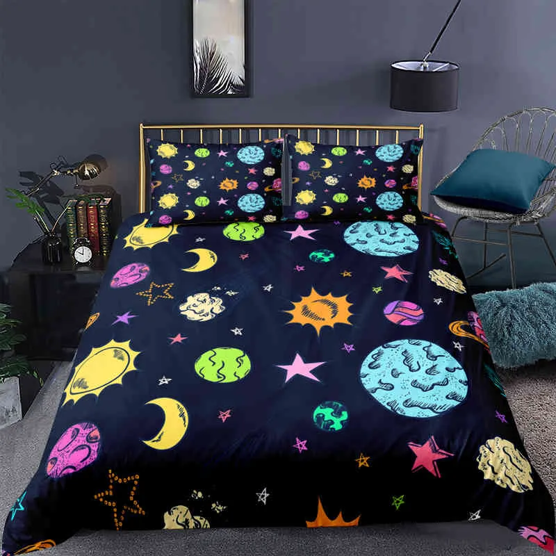 Galaxy Solar System Style Bedding Set Soft Comforter Duvet Cover Bedspreads for Bed Linen Queen Quilt with Pillowcase