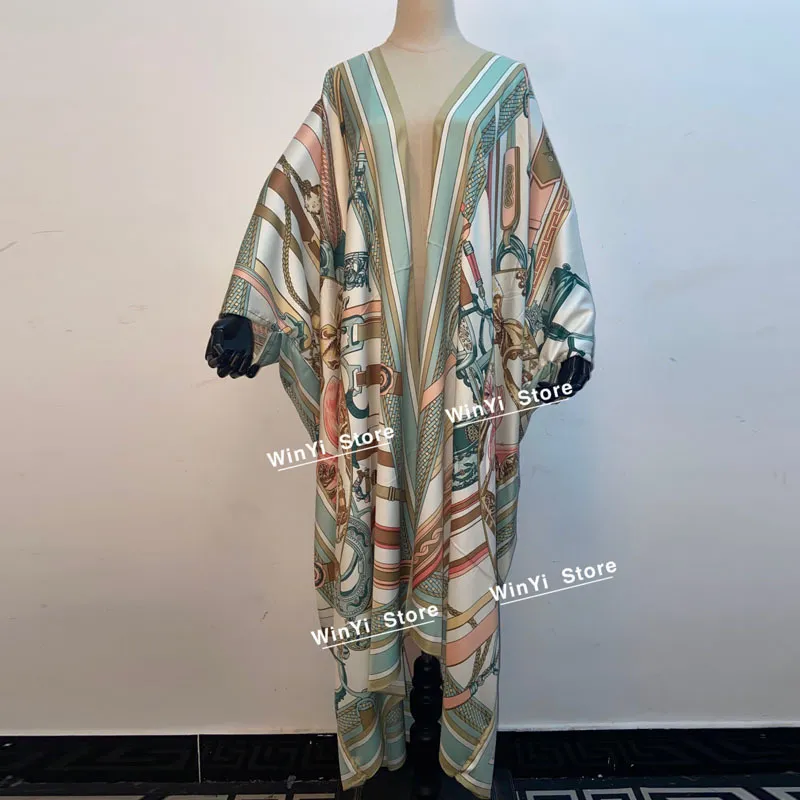 쿠웨이트 가을 위니 여성 카디건 느슨한 긴 드레스 칵테일 파티 보호 맥시 아프리카 휴가 배트 윙 슬리브 슬리브 실크 로브 220602