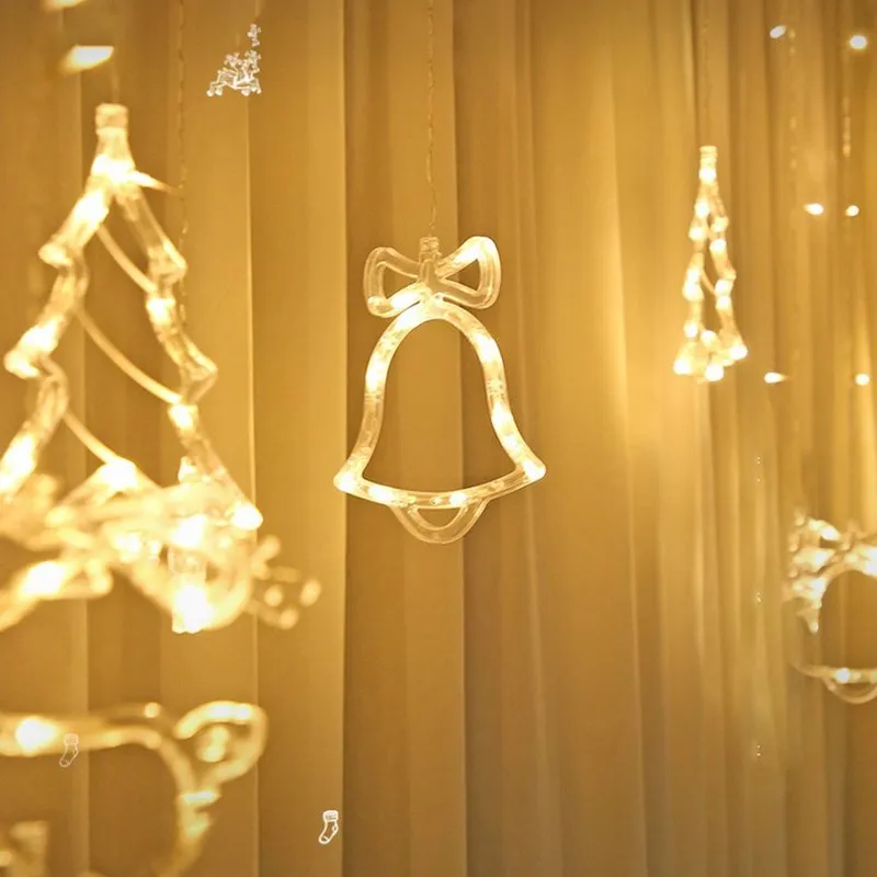 Lichter Post LED Vorhang Licht Kreative Rehkitz Glocken Weihnachtsbaum Fee String Licht Raum Dekoration Für Zuhause Urlaub Hochzeit 220408