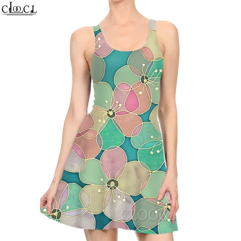 女性ドレス油絵花パターンファッションのための3Dプリントミニドレスセクシーなビーチドレス女性服2206​​16