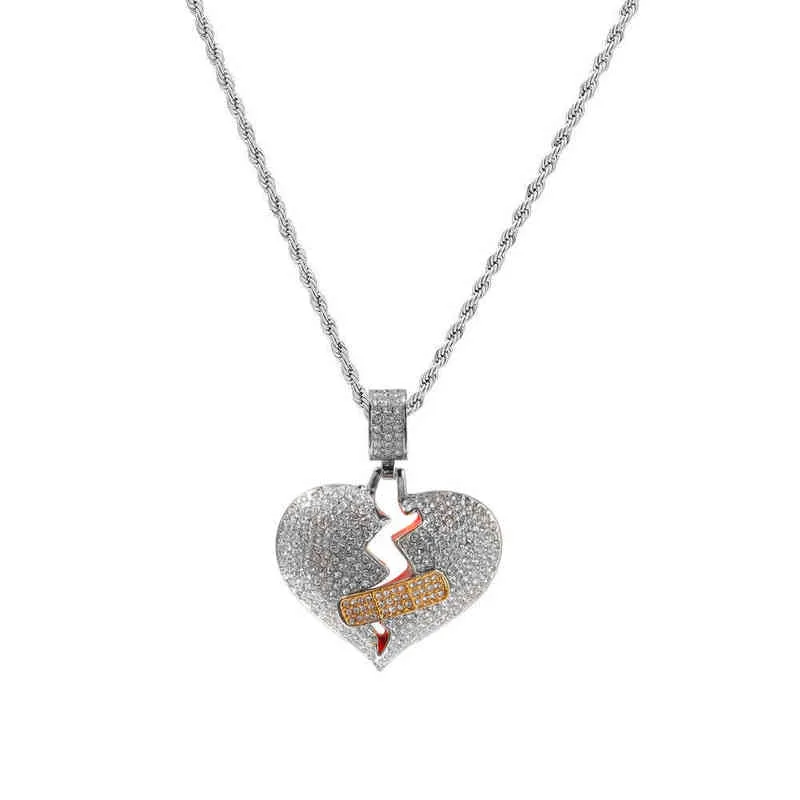 Pendant Necklaces for women Hip Hop New Full Diamond Band Aid Broken Heart Alloy Ok Tension Love 220420233y