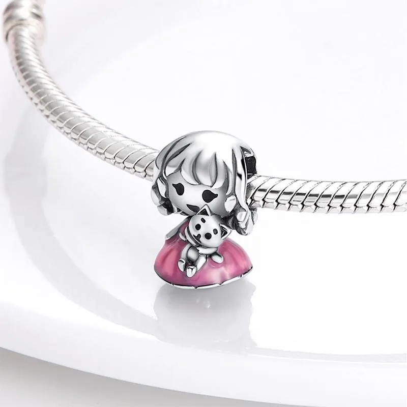 925 Sterling Srebrny Dangle Charm Mała dziewczynka Choles