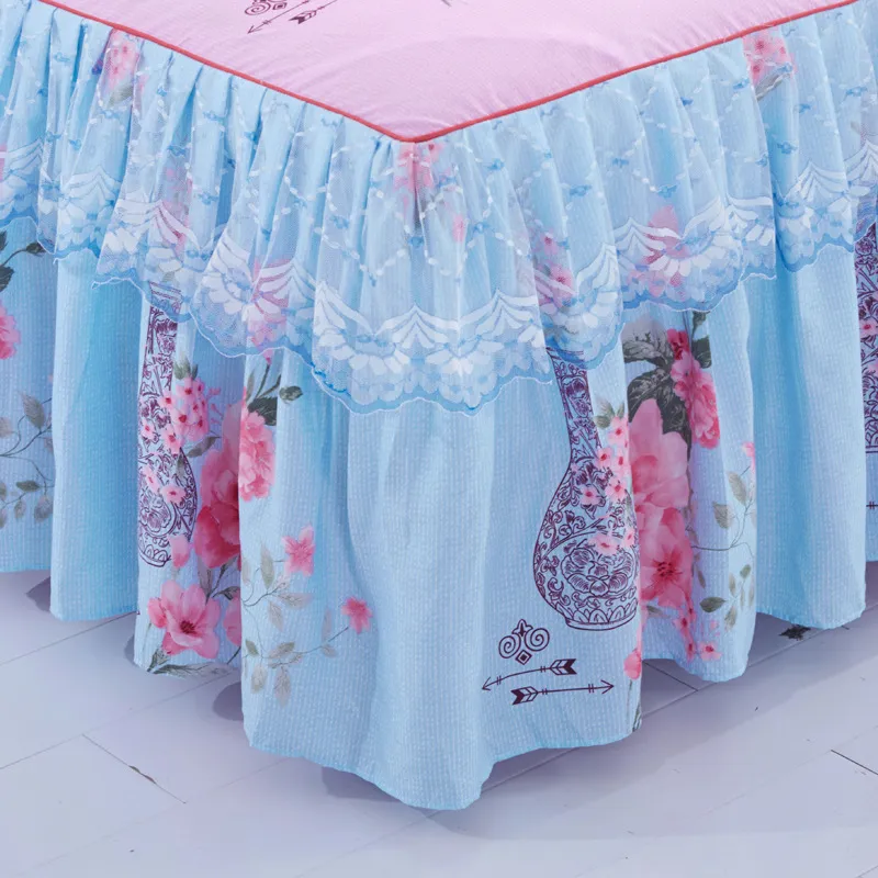 Set Sanding Lace Bedspread Fashion Queen Bed Skirt Thickened Two-Layer Single Double Bed Dust Ruffle Bed Cover 220525