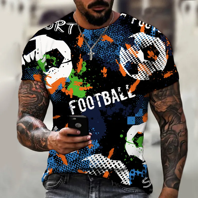 Mode fotboll grafik 3d tryckt mens t shirt street trend oneck kort ärm manlig överdimensionerad tshirts män kläder toppar tee 220607