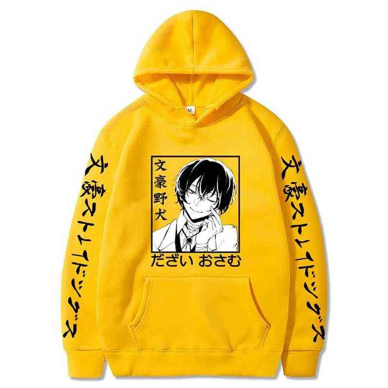 2021 Japanse anime bungo zwerfhonden print hoodie dazai osamu lente herfst fleece sweatshirt voor vrouw/man Harajuku pullovers y220713