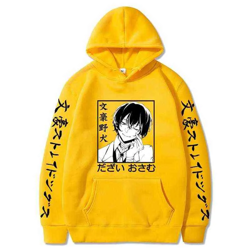 2021 Japonais Anime Bungo Stray Dogs Imprimer Sweat à capuche Dazai Osamu Printemps Automne Sweat-shirt en polaire pour femme / homme Harajuku Pulls Y220713