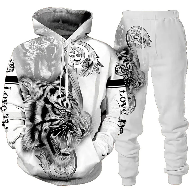 Survêtements pour hommes Animal 3D Tiger Imprimé Sweat À Capuche Pantalon Costume Cool Hommes / Femmes Sportwear Survêtement Ensemble Automne Et Hiver Vêtements Pour Hommes 220826