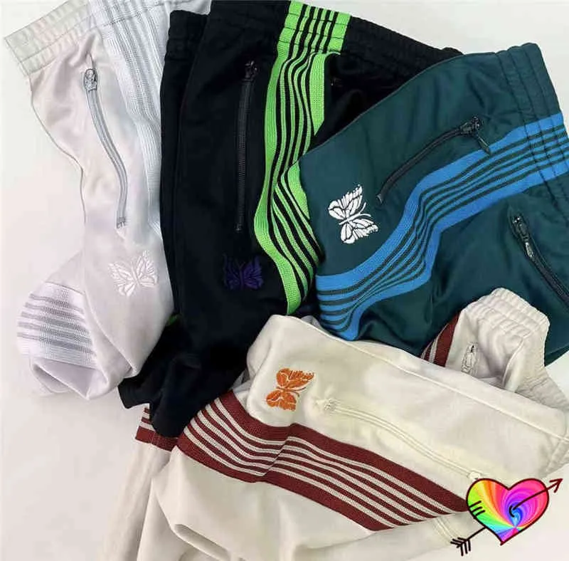 Multicolor Stripes Needles Shorts Men Women Mixed Styles Needles Track Shorts High Street AWGE Embroidery Butterfly Breeches T220808