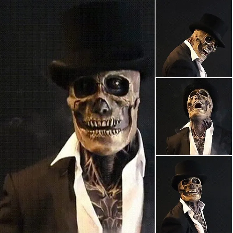 Effrayant tête de zombie mort latex effrayant Halloween crâne masque fête cosplay horreur sanglante accessoires adulte costume 220804