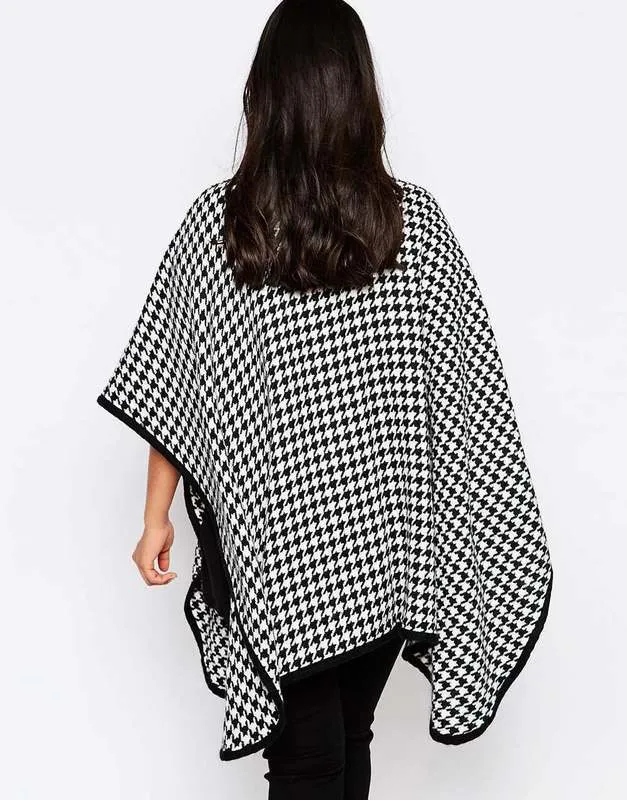 Plus Size Casual Houndstooth Trench Coat Long Bat Sleeve Open Front Female Loose Autumn Winter Woolen Kimono Cardigan 5XL 6XL 220813