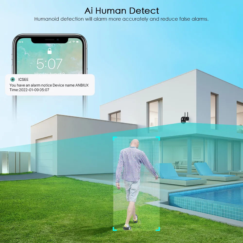 4K 8MP Wifi IP-kamera 5MP H.265 Trådlös utomhus PTZ-kamera AI-spårning 3MP HD-säkerhetskamera 1080P CCTV-övervakning P2P iCsee