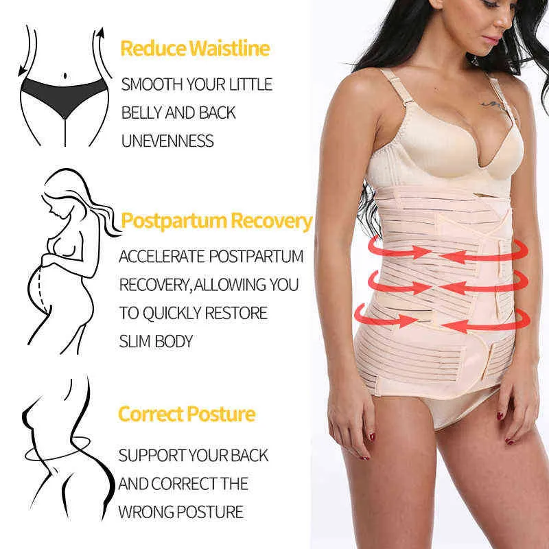 3 w 1 poporodowy pasek do odzysku brzuszny Wsparcie pasa brzusznego pasa pasa miednicy miednicy shaper po postnatal Shapewear elastyczne paski shaper L220802