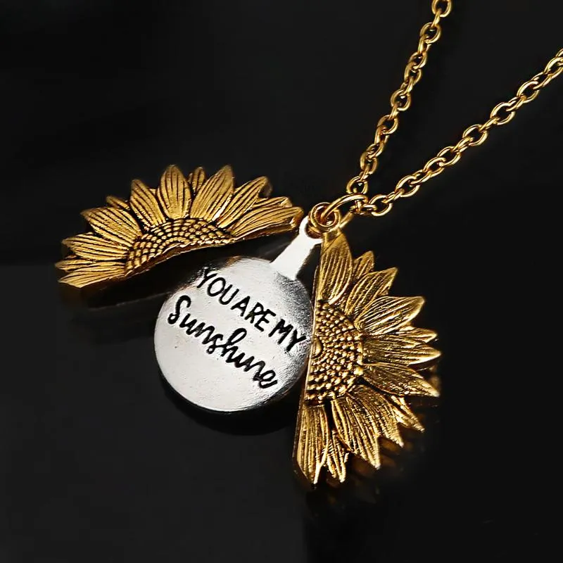 Pendentif Colliers You Are My Sunshine Médaillon ouvert Collier de tournesol Boho Bijoux Cadeaux d'amitié Lettre CollierPendant189S