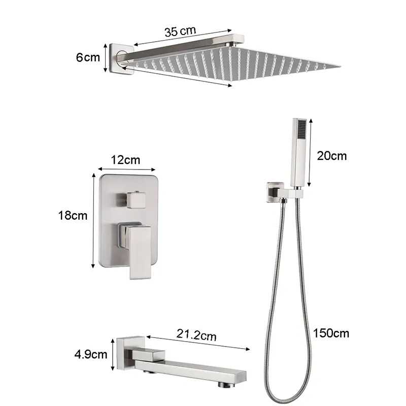 Brushed Nickel Bath Concealed Rainfall Shower Faucets Set Wall Mount Embedded Box Valve Shower System Bathtub Shower Mixers Tap