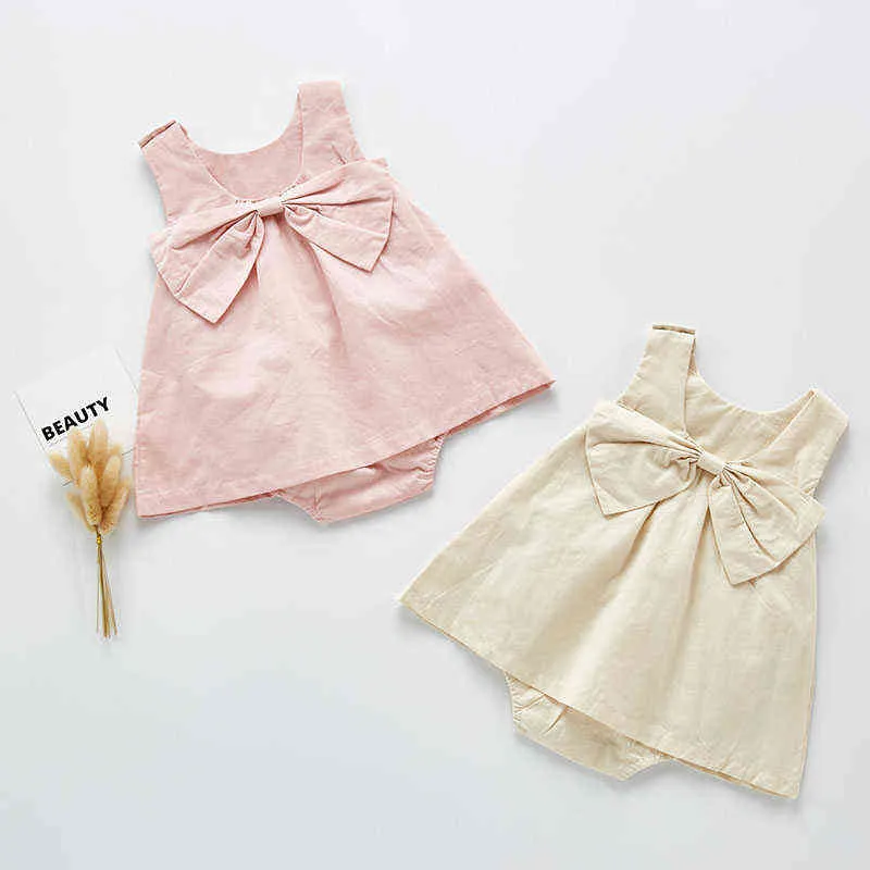 New Summer Baby Girl's Sleeveless Bow Knot Pure Cotton Fluffy Skirt Bag Fart Climbing Clothes 0-2 Years Old Clothes G220510