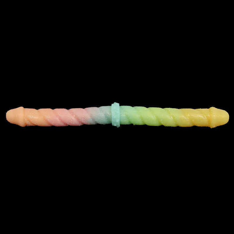 Nxy Dildos 47cm de Long Pénis à Double Tête en Silicone pour Hommes et Femmes Doux Couleur Faux Forme Anal Plug Adulte Amusant Masturbation Dispositif 0316