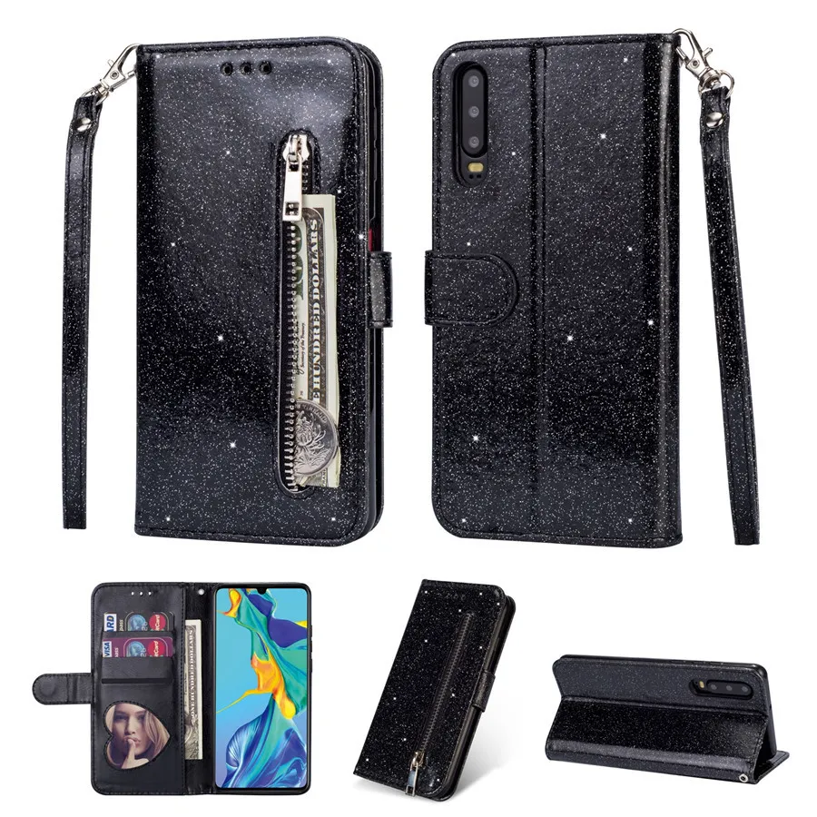 Przypadki dla Samsung A10 A11 A21 A31 A41 A51 A71 A20 A50 Bling Leather Zipper Portfel Case dla Galaxy J3 J5 J7 2017 J4 J6 2018 Telefon