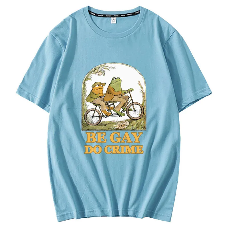 Harajuku принт Ride Bike Frog футболка мужская весна-лето с коротким рукавом женская черная базовая уличная одежда мужская повседневная свободная футболка 220610