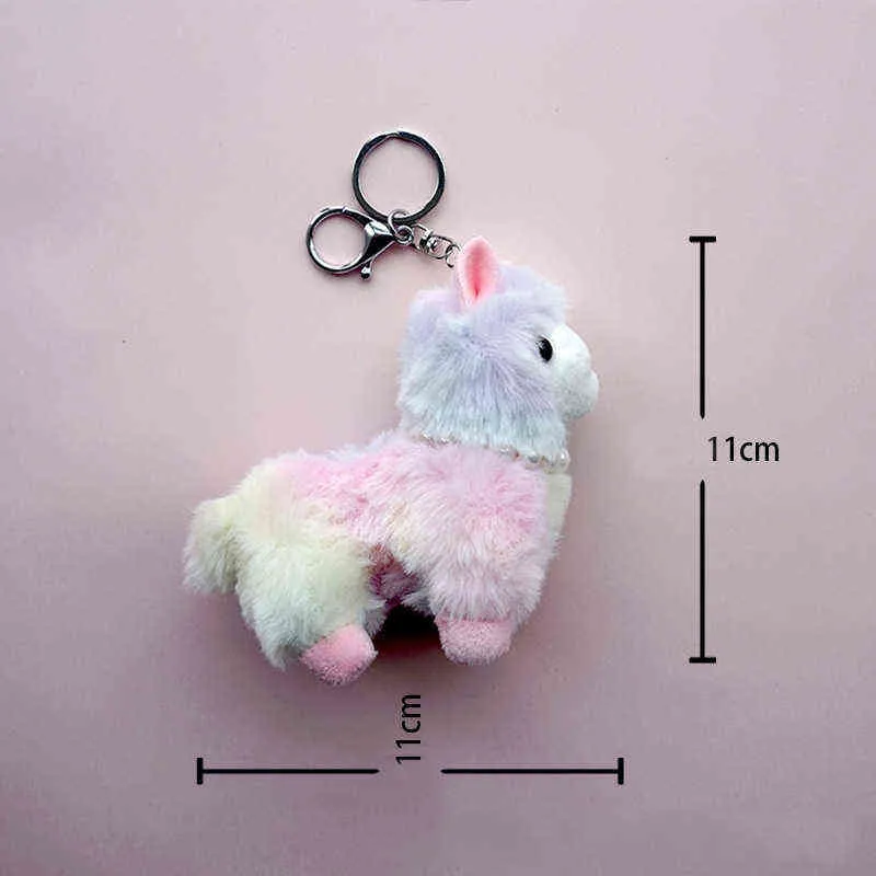 Soft Cotton Standing Alpaca Toys Stuffed Plush Doll Key Chain Rainbow Horse Camel Animals Keychains Women Bags Charms Gifts AA220318