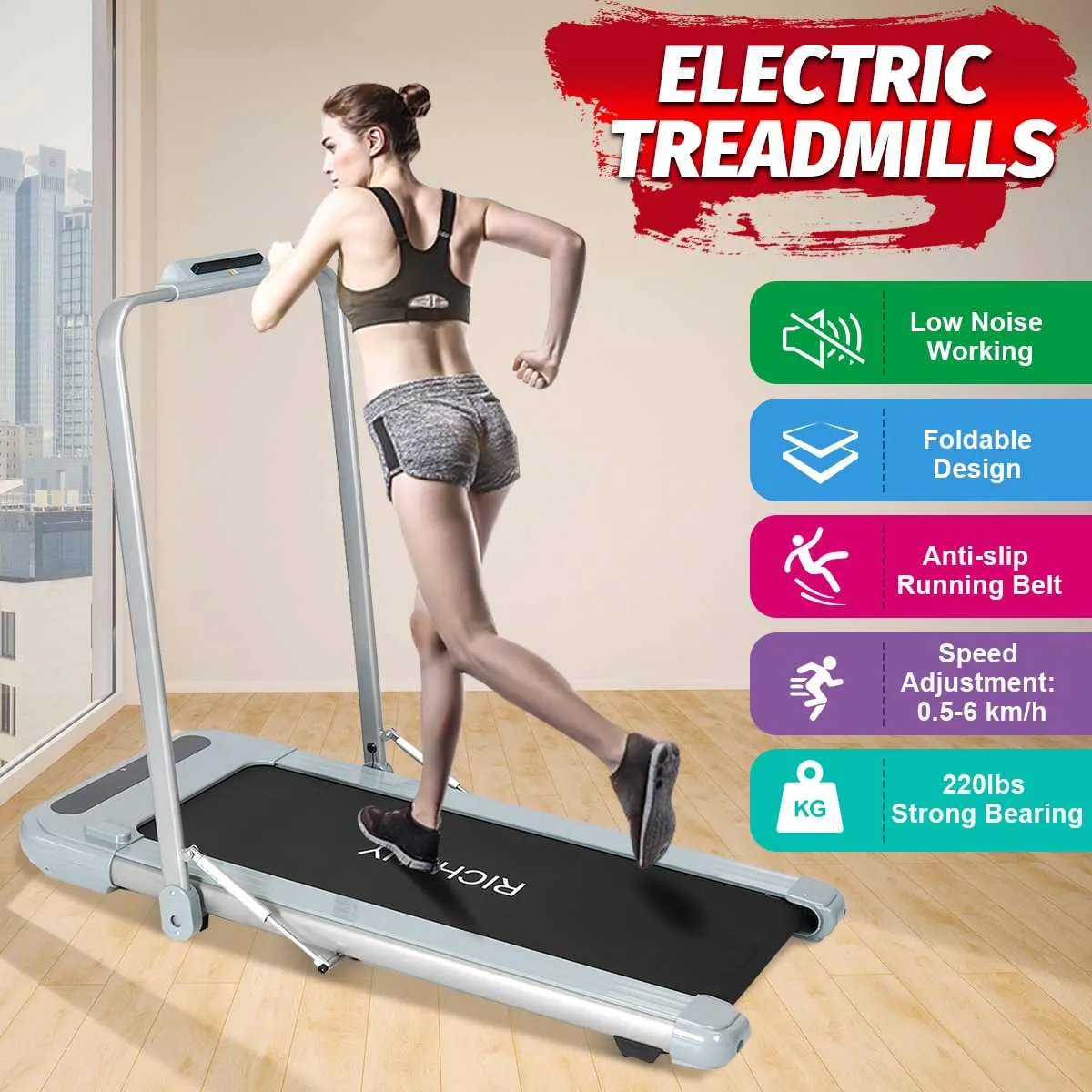 Electric Treadmill 2 in 1 6km/h Folding Running Machine Home Office Walking Pad Fitness Equipment