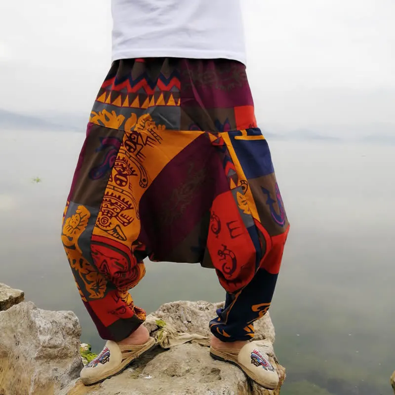 Baggy Cotton Linen Men's Women's Harem Pants Hip hop Wide Leg Trousers Casual Loose Vintage Nepal Style Pants Pantalon Hombre 220721