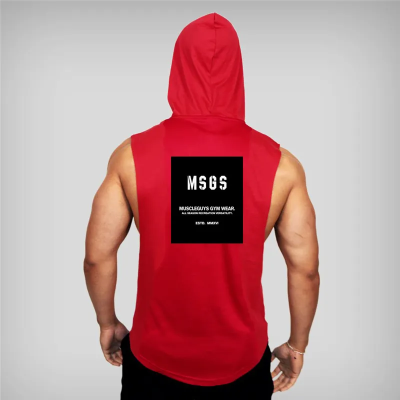 Mens ärmlös skjorta Bomulls Bodybuilding Hooded Tank Top Summer Graphic Cut Off Hoodies Vest Gym Clothing Men Sporting Tankop 220621