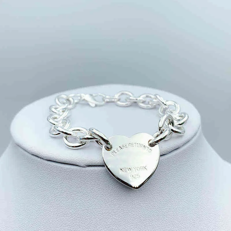 Pulsera para mujer, colgante en forma de corazón de plata de ley 925, cadena en forma de O, joyería de marca de lujo de alta calidad, regalo para novia Co G220510