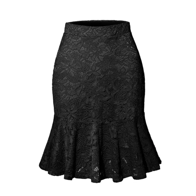 Woman Skirts Mini Mermaid High Waist Slim Fit Elegant Summer Office Bottoms Fishtail Knee-length Woemn Lace 220401