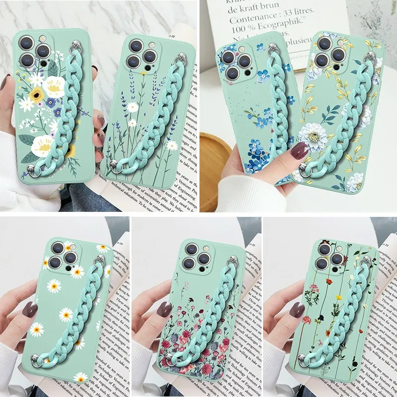 Casos de flores da moda para Xiaomi Redmi Note 11s 10 10t 9 9s 8 8t 7 mi 11 lite 11t 12 poco x3 m3 pro max f3 9t 9c nfc pulseira capa capa