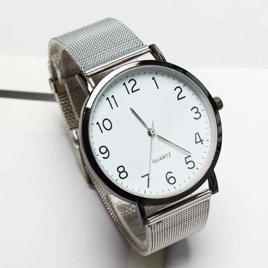 Moda donna orologio in acciaio al quarzo in acciaio in acciaio maglia semplice numero di arabi orologi da studente orologio da donna