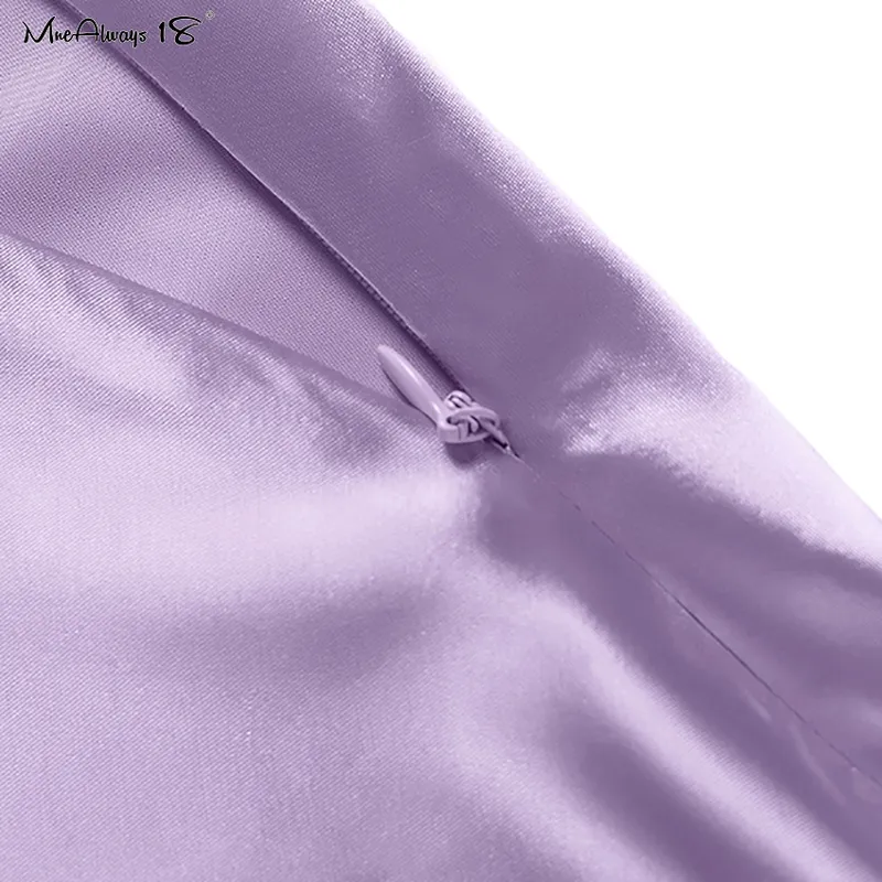 Mnisways18 Solid Purple Satin Silk Rok Dames Hoge Getailleerde Zomer Lange Elegante Dames Kantoor S Midi Spring 220317