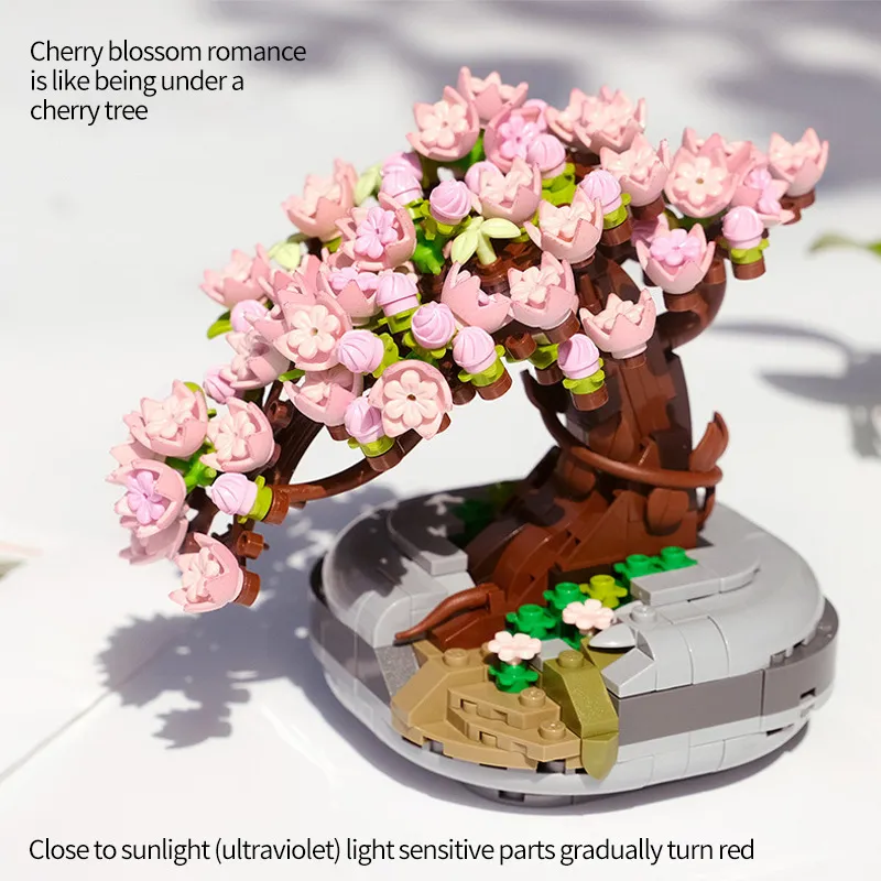 كتل MOC الإبداعية Loz Mini Flower Pott Plant Build City Cherry Tree Decoration Bricks DIY Christmas Boys Kids Toys Ays A220826