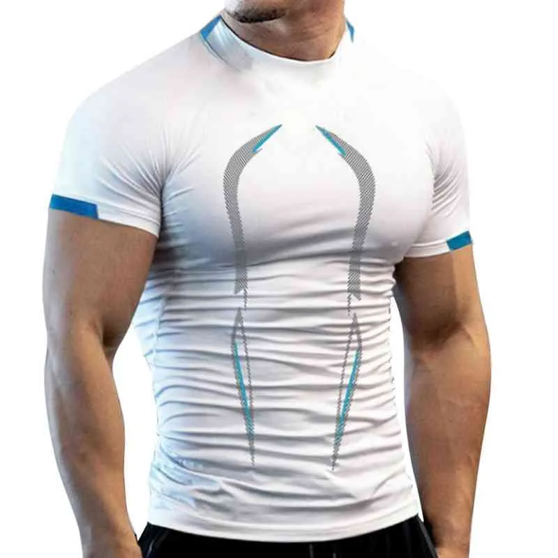 Kortärmad andningsbar Sport T-shirt Män 3D-kompression O Neck Quick Dry Mäns Running Tight-passande Tshirt Fitness Gym Top Y220426