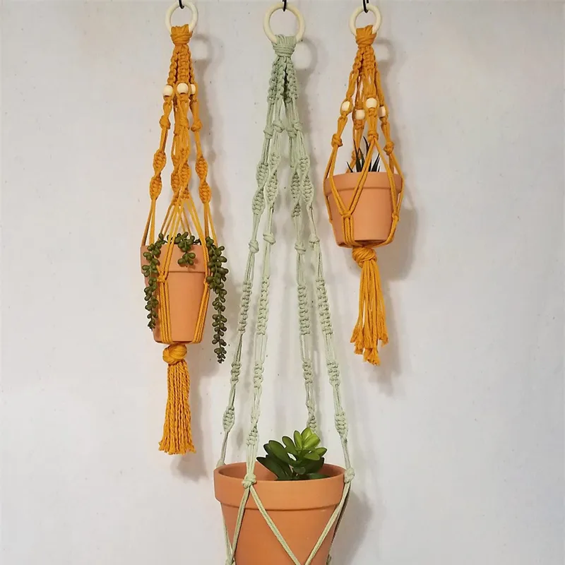 Colourful Boho Macrame Plant Holder Hand Woven 100% Cotton Flower Pot Hanger Hanging Basket For Indoor Plants Bonsai Home Decor 0618