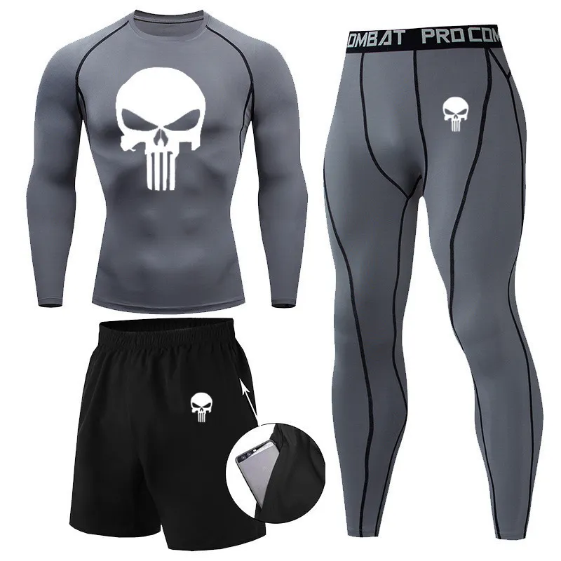 Compression MMA Rashguard Men S Jiu Jitsu T-shirt Pants muay thai shorts Rash Gard Skull Gym Men BJJ Boxing sets vêtements 221927202