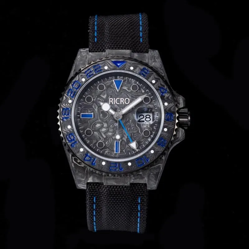 JH Montre De Luxe Herenhorloges 40X12 4mm 3186 automatisch mechanisch uurwerk koolstofvezel luxe horloge kunstvezel gevlochten wat2150