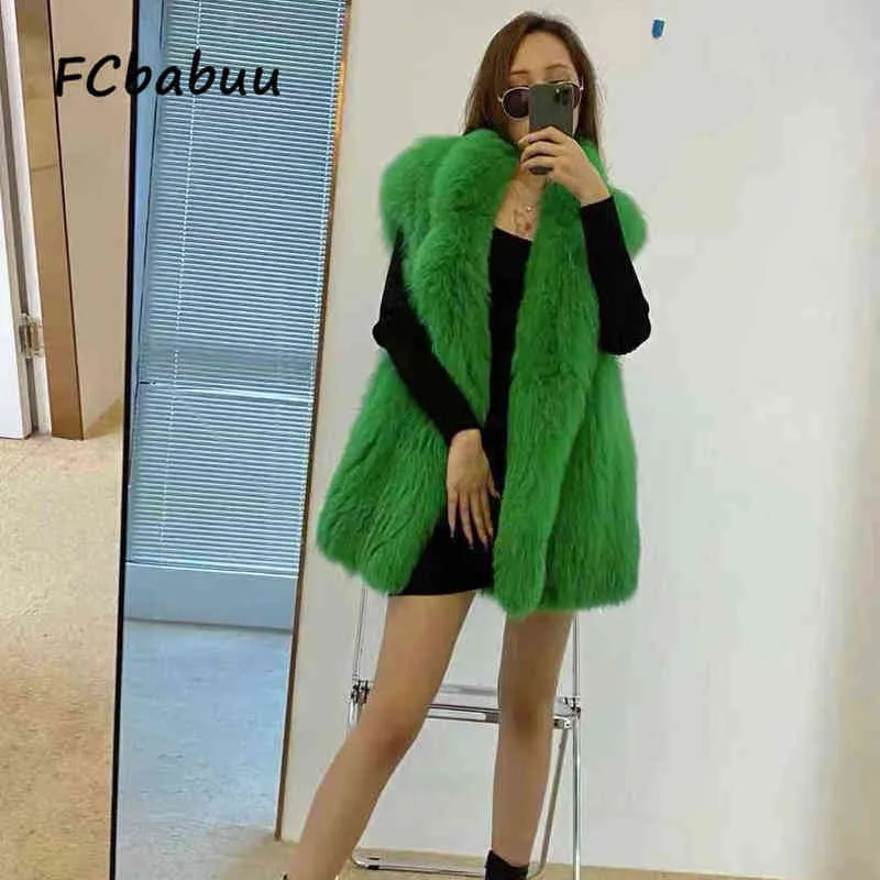 여자 겨울 모피 조끼 코트 캐주얼 스트리트웨어웨어 재킷 탑 녹색 따뜻한 두꺼운 암컷 고급 가짜 모피 코트 T220810