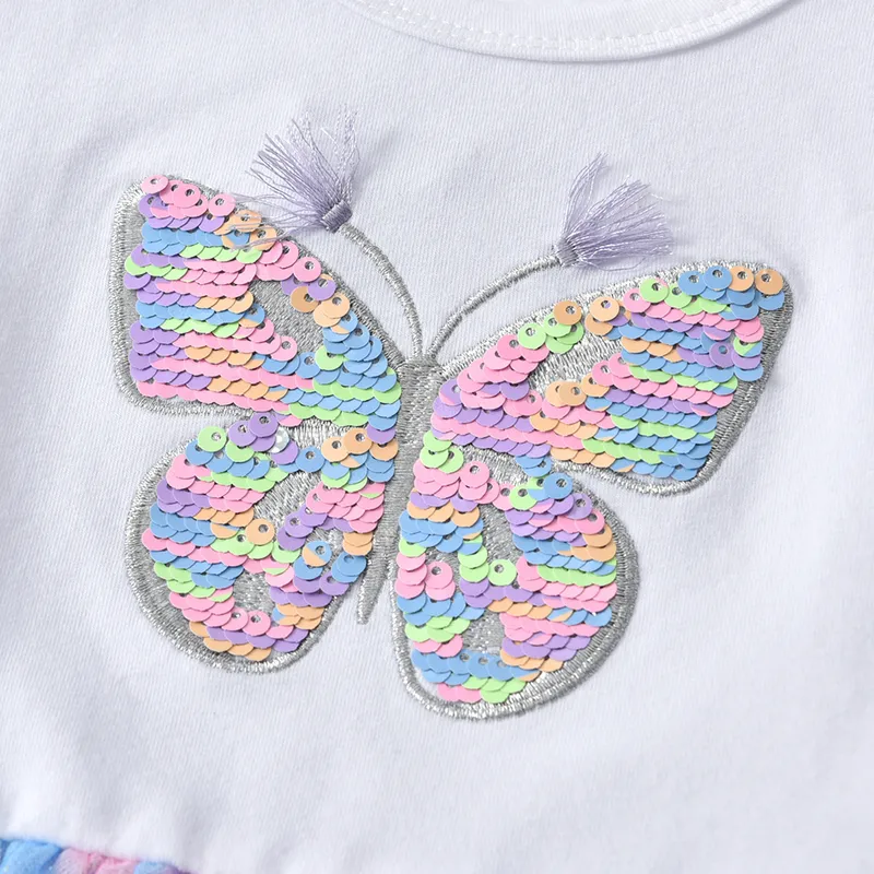 Vikita Girls Butterfly Jurken Kids Pailletten Kostuums Kinderen Flare Mouw Vestidos Peuter Kleurrijke Jurk Zomer Kleding 220426