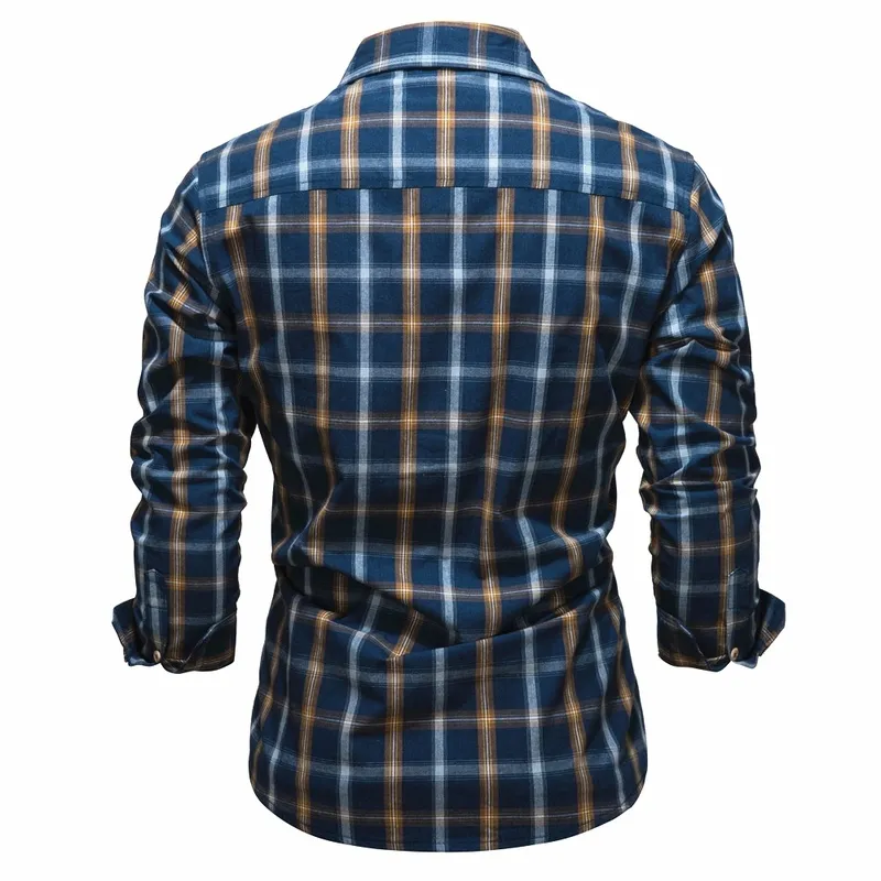Aiopeson våren 100% bomull plaid skjortor för män lyxig social klänning skjorta långärmad rutig kläder 220401