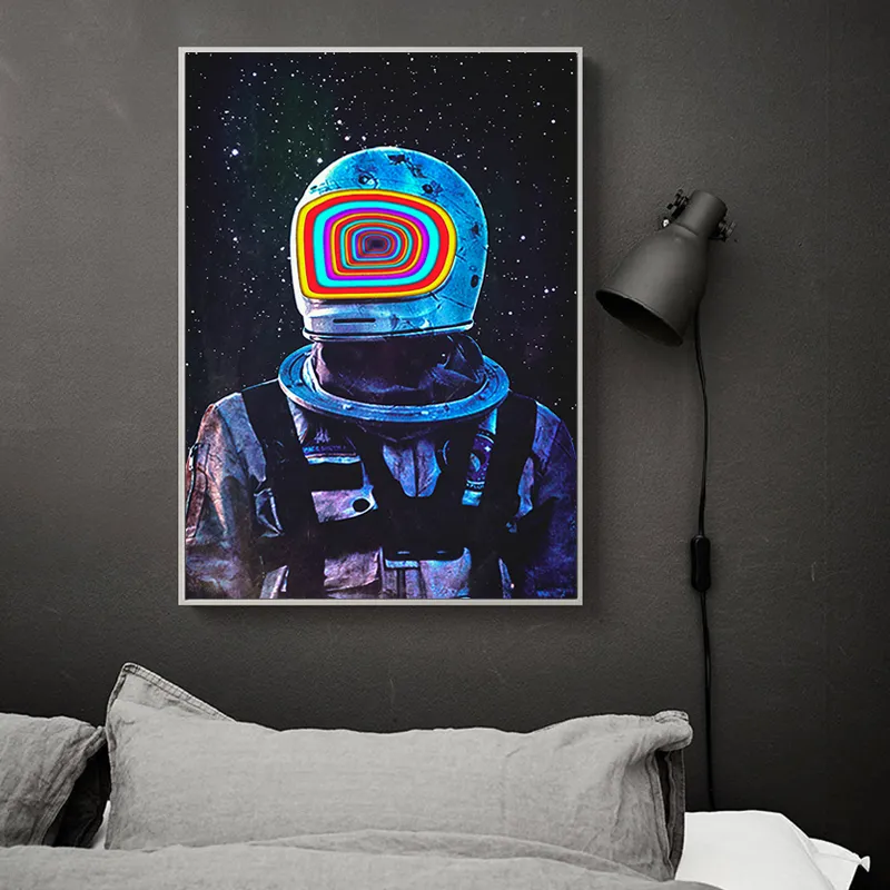 Engraçado Astronaut Canvas pintura moderna parede criativa posters arco-íris cosmonauta no espaço imprimir fotos de arte para a decoração da sala de estar