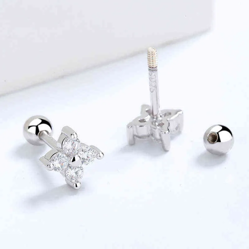 Trustdavis Real 925 Sterling Silver Fashion Sweet Clover Lämnar CZ SCREW STUD Earrings For Women Children Baby Jewelry DA2240 L220271H