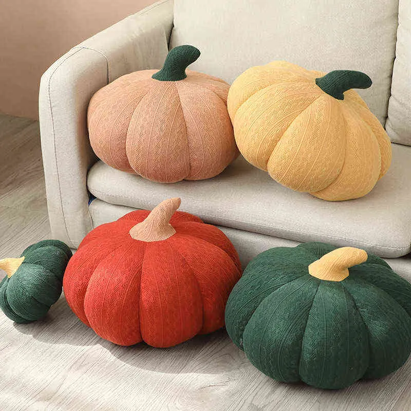 Cm Wool Material Colorful Pumpkin Plush Toys Stuffed Soft Down Cotton Vegetable Pillow Kawaii Sofa Cushion Xmas Halloween Gift J220704