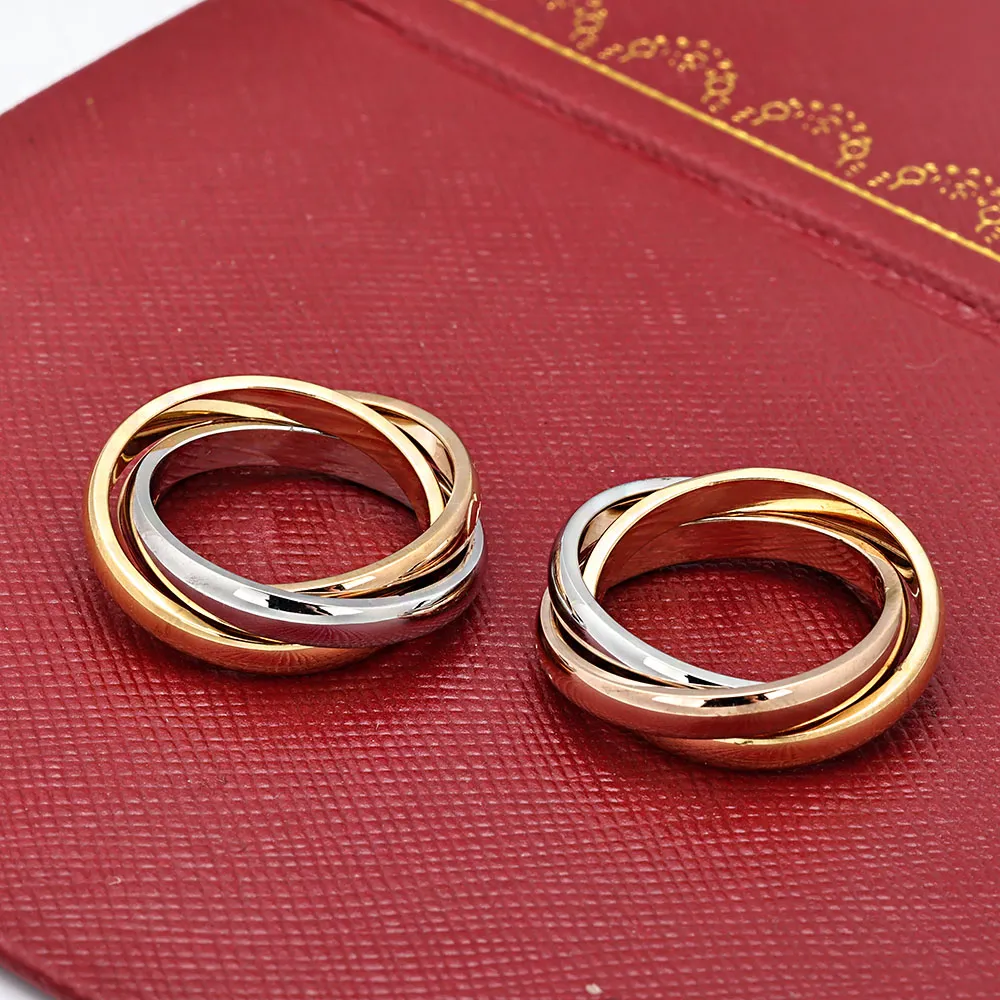 Aliança de casamento em aço titânio 316L 'Ouro prata RoseGold' com três anéis triplos para mulheres e homens amantes Anei291w