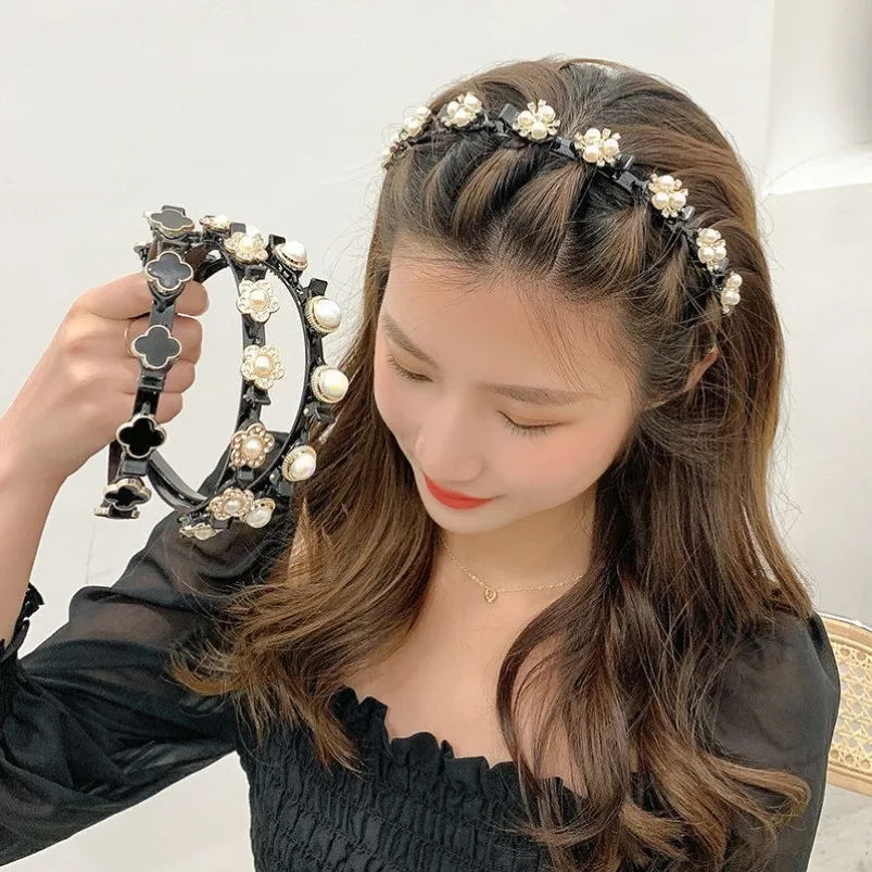 2021 New Pearls Elegant Hairbands 남성 여성 스포츠 헤드 밴드 더블 앞머리 헤어 스타일 메이크업 헤어 핀 패션 헤어 액세서리