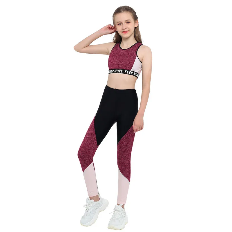 Enfants Filles Dancewear Gymnastique Ensembles Ballet Danse Tenues Patchwork Sport Débardeurs Leggings Pantalon Yoga Running Workout 220715