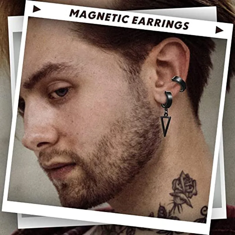 Stud 15 par magnetiska falska örhängen rostfritt stål kors dingle båge icke-piercing unisex clip on earring293z
